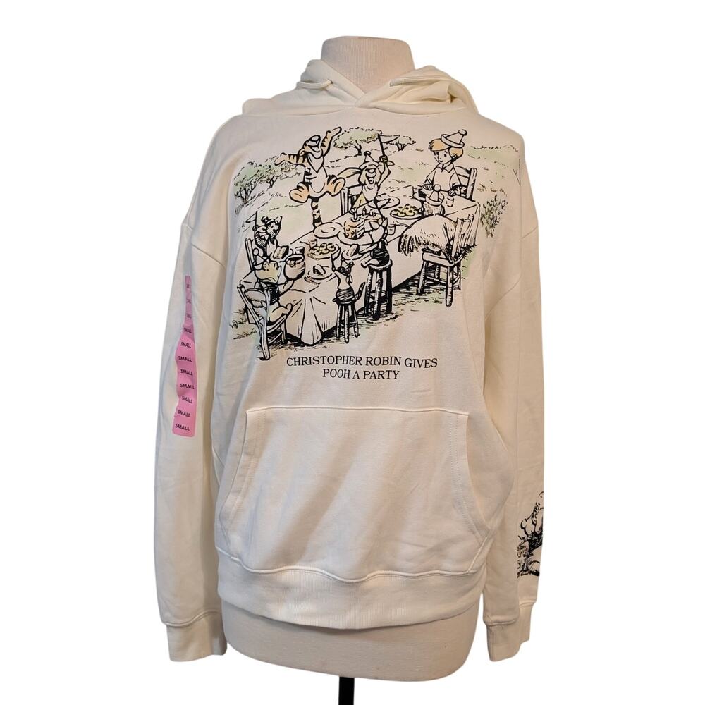 Disney‎ Winnie the Pooh Christopher Robin Hooded Kidcore Sweatshirt  Cream Sz S - Picture 2 of 10